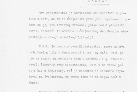 АЈ, 103–52–253, Фонд емигрантске владе Краљевине Југославије, извештај обавештајне природе Владете Милићевића